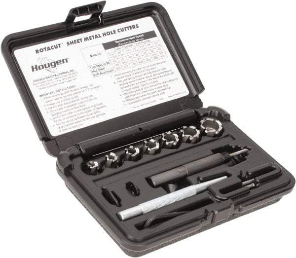 Hougen - 10 Piece, 5/16 to 3/4" Cutter Diam, 1/4" Cutting Depth, High Speed Steel Annular Cutter Set - Bright Finish, 3/8" Shank Diam, 5/16, 3/8, 7/16, 1/2, 9/16, 5/8, 3/4" Cutter Diams - Caliber Tooling