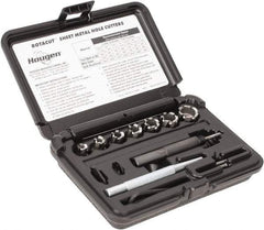 Hougen - 10 Piece, 5/16 to 3/4" Cutter Diam, 1/4" Cutting Depth, High Speed Steel Annular Cutter Set - Bright Finish, 3/8" Shank Diam, 5/16, 3/8, 7/16, 1/2, 9/16, 5/8, 3/4" Cutter Diams - Caliber Tooling