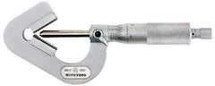 Mitutoyo - 0.05 to 0.6 Inch Measurement, 0.001 Inch Graduation, Accuracy Up to 0.0002 Inch, 3 Flutes Measured, Ratchet Stop Thimble, Mechanical V Anvil Micrometer - 6.35mm Spindle Diameter, Carbide, 23.46mm Throat Depth - Caliber Tooling