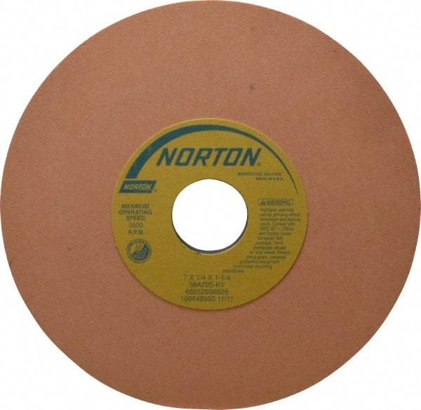 Norton - 7" Diam x 1-1/4" Hole x 1/4" Thick, K Hardness, 220 Grit Surface Grinding Wheel - Aluminum Oxide, Type 1, Very Fine Grade, 3,600 Max RPM, Vitrified Bond, No Recess - Caliber Tooling