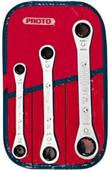 Proto - 3 Piece, 3/8" to 11/16", 12 Point Ratcheting Box Wrench Set - Inch Measurement Standard, Chrome Finish, Comes in Pouch - Caliber Tooling