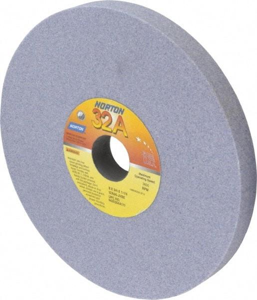 Norton - 8" Diam x 1-1/4" Hole x 3/4" Thick, J Hardness, 60 Grit Surface Grinding Wheel - Aluminum Oxide, Type 1, Medium Grade, 3,600 Max RPM, Vitrified Bond, No Recess - Caliber Tooling