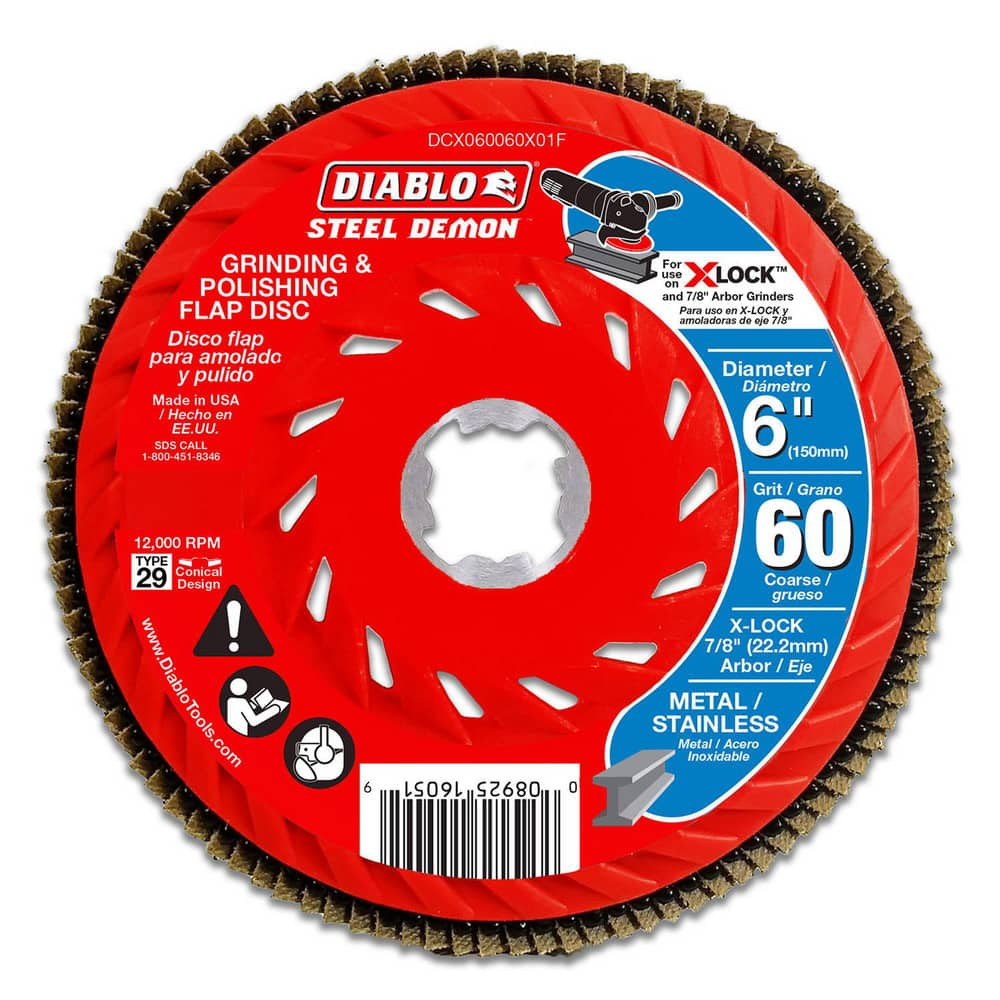 Flap Discs; Flap Disc Type: Type 29; Disc Diameter (Decimal Inch): 6; Center Hole Size: 7/8; Grade: Coarse; Grit: 60; Maximum Rpm: 10150.000; Disc Color: Red