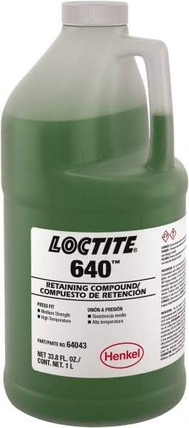 Loctite - 1 L, Green, High Strength Liquid Retaining Compound - Series 640, 24 hr Full Cure Time - Caliber Tooling