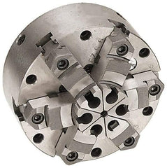 Pratt Burnerd America - 6 Jaws, 16" Diam, Self Centering Manual Lathe Chuck - Plain Back Mount Spindle, Adjustable, Reversible, 1,300 Max RPM, 4.56" Through Hole Diam, Forged Steel - Caliber Tooling