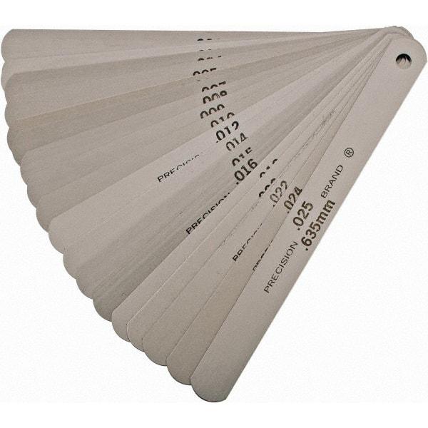 Precision Brand - 20 Piece, 0.001 to 0.025" Thick, Parallel Feeler Gage Set - 5" Leaf Length, 1/2" Wide, Steel - Caliber Tooling