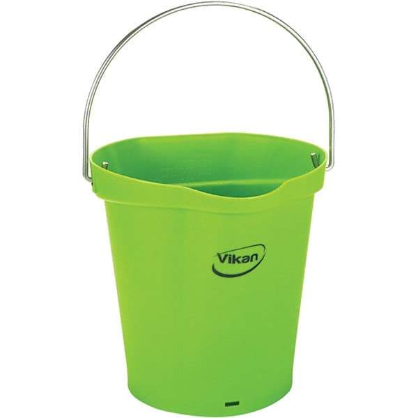 Vikan - 1-1/2 Gal, 7.1" High, Polypropylene Round Lime Green Single Pail with Pour Spout - Handle Included, 10" Top Diam - Caliber Tooling