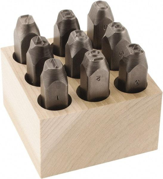 C.H. Hanson - 9 Piece, 3/8" Character Steel Stamp Set - Figures, Reverse - Caliber Tooling