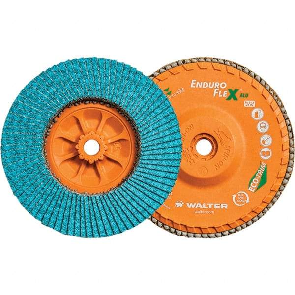 WALTER Surface Technologies - 80 Grit, 6" Disc Diam, 5/8-11 Center Hole, Type 27 Zirconia Alumina Flap Disc - 10,200 Max RPM, Polyester Backing, Arbor Attaching System, Coated - Caliber Tooling