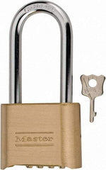 Master Lock - 2" Body Width, 2-1/4" Shackle Clearance, Solid Brass Combination Lock - 5/16" Shackle Diam, 1" Shackle Width - Caliber Tooling