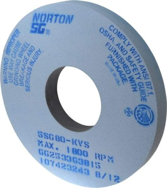 Norton - 14" Diam x 5" Hole x 1-1/2" Thick, K Hardness, 80 Grit Surface Grinding Wheel - Ceramic, Type 1, Medium Grade, 1,800 Max RPM, Vitrified Bond, No Recess - Caliber Tooling