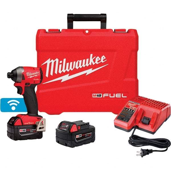 Milwaukee Tool - 18 Volt, 1/4" Drive, 167 Ft/Lb Torque, Cordless Impact Driver - Pistol Grip Handle, 3600 RPM, 2 Lithium-Ion Batteries Included - Caliber Tooling