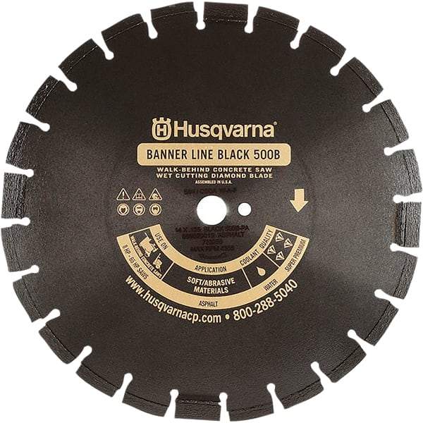 Husqvarna - 20" Diam, 1" Arbor Hole Diam, Continuous Edge Tooth Wet & Dry Cut Saw Blade - Diamond-Tipped, General Purpose Action, Standard Round Arbor - Caliber Tooling