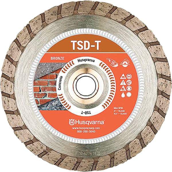 Husqvarna - 4-1/2" Diam, 5/8, 7/8 & 25/32" Arbor Hole Diam, Continuous Edge Tooth Wet & Dry Cut Saw Blade - Diamond-Tipped, Fast Cutting & Smooth Action, Standard Round Arbor - Caliber Tooling