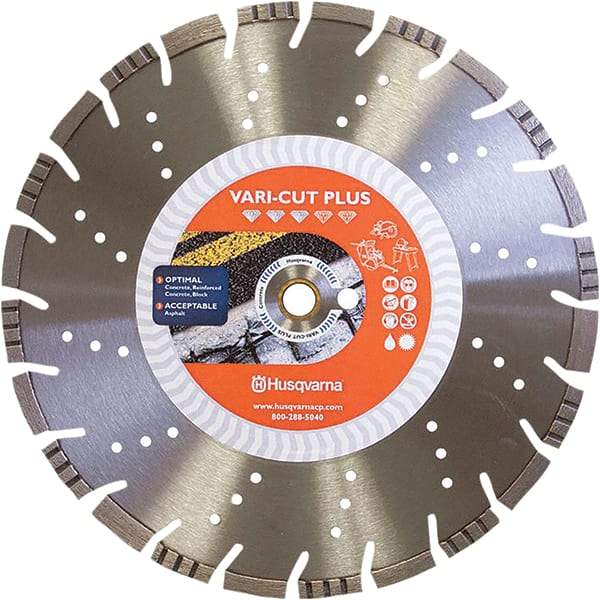 Husqvarna - 16" Diam, 25/32 & 1" Arbor Hole Diam, Continuous Edge Tooth Wet & Dry Cut Saw Blade - Diamond-Tipped, General Purpose Action, Standard Round Arbor - Caliber Tooling