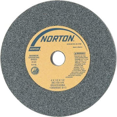 Norton - 4" Diam x 1/2" Hole x 1/2" Thick, I Hardness, 100 Grit Surface Grinding Wheel - Silicon Carbide, Type 1, Fine Grade, 8,120 Max RPM, Vitrified Bond, No Recess - Caliber Tooling