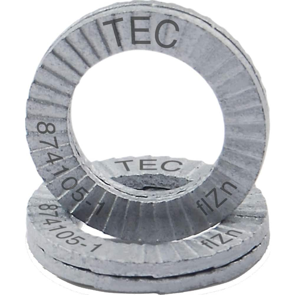 Wedge Lock Washers; Thread Size: 7/8; M22; Material: Steel; Inside Diameter: 0.921 in; Outside Diameter: 1.358 in; Finish: Zinc Plated; Hardness: 465 HV Min; Standards: MIL-STD-1312-7   ISO 9001:2008    ISO TS16949; Thickness: 3.4 in