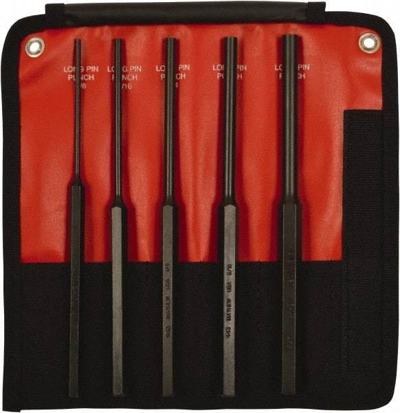 Mayhew - 5 Piece, 1/8 to 3/8", Pin Punch Set - Hex Shank, Steel, Comes in Kit Bag - Caliber Tooling