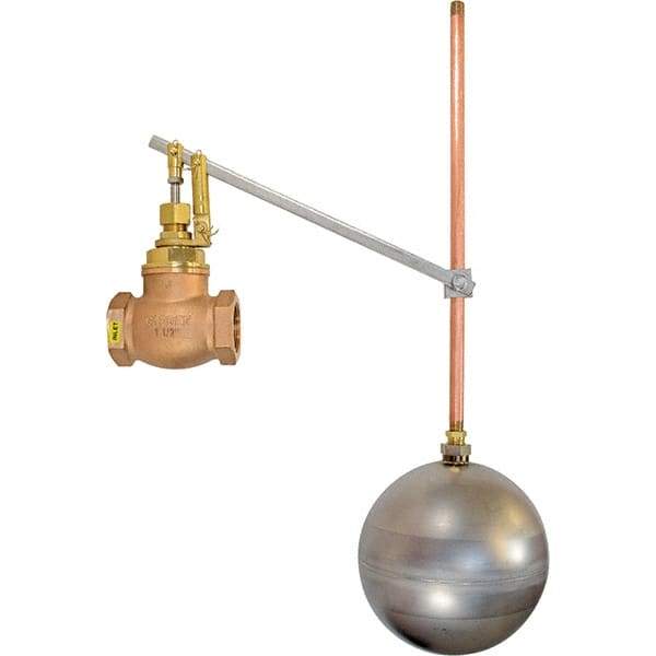 Control Devices - 1-1/2" Pipe, Brass & Bronze, Globe Pattern-Single Seat, Mechanical Float Valve - 100 psi, FIP x FIP End Connections - Caliber Tooling