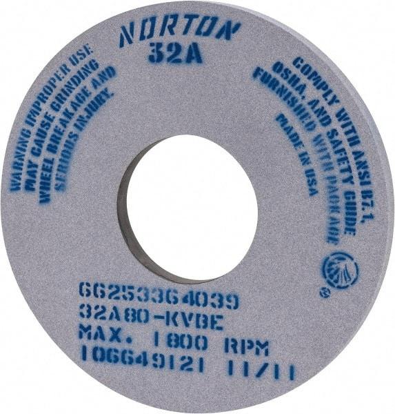 Norton - 14" Diam x 5" Hole x 1" Thick, K Hardness, 80 Grit Surface Grinding Wheel - Aluminum Oxide, Type 1, Medium Grade, 1,800 Max RPM, Vitrified Bond, No Recess - Caliber Tooling