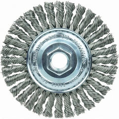 Weiler - 4" OD, 5/8-11 Arbor Hole, Stringer Bead Steel Wheel Brush - 3/16" Face Width, 7/8" Trim Length, 20,000 RPM - Caliber Tooling