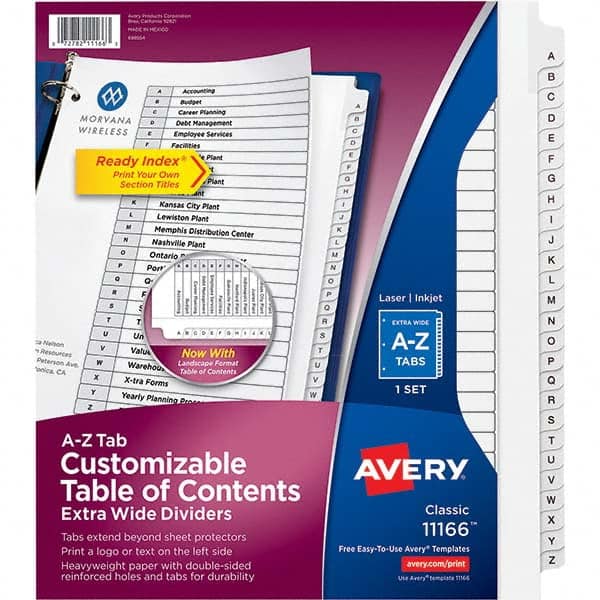 AVERY - Tabs, Indexes & Dividers Indexes & Divider Type: Preprinted Tab Dividers Size: 8 1/2 x 11 - Caliber Tooling