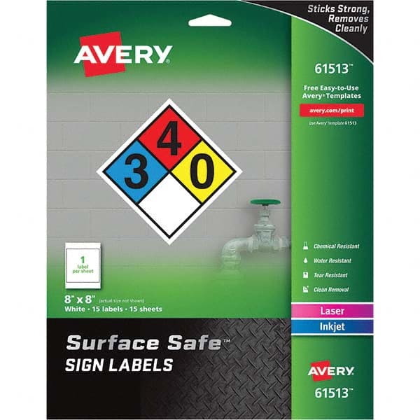 AVERY - Pack of (15), 8" x 8" White Polyester Durable Square Labels - Caliber Tooling