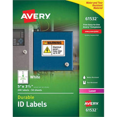 AVERY - Pack of (200), 5" x 3-1/2" White Paper Durable Square Labels - Caliber Tooling