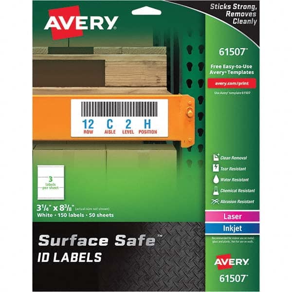 AVERY - Pack of (150), 3-1/4" x 8-3/8" White Polyester Durable Square Labels - Caliber Tooling