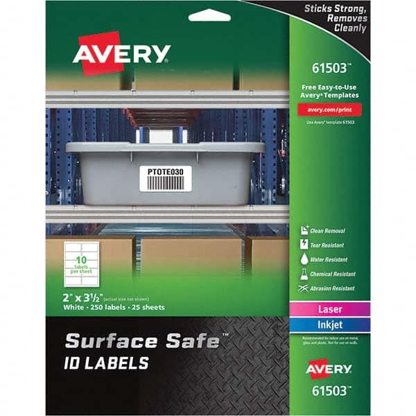 AVERY - Pack of (250), 2" x 3-1/2" White Polyester Durable Square Labels - Caliber Tooling