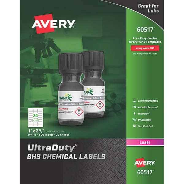 AVERY - Pack of (600), 1" x 2-1/2" White Synthetic Film ID Labels - Caliber Tooling