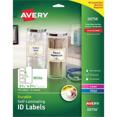 AVERY - Pack of (100), 2-5/16" x 3-5/16" White Paper Self Laminating Labels - Caliber Tooling