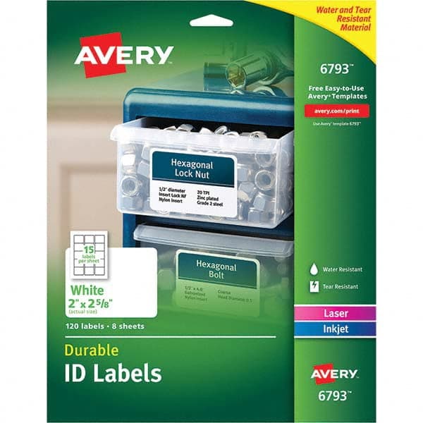 AVERY - Pack of (120), 2" x 2-5/8" White Paper Multipurpose Labels - Caliber Tooling