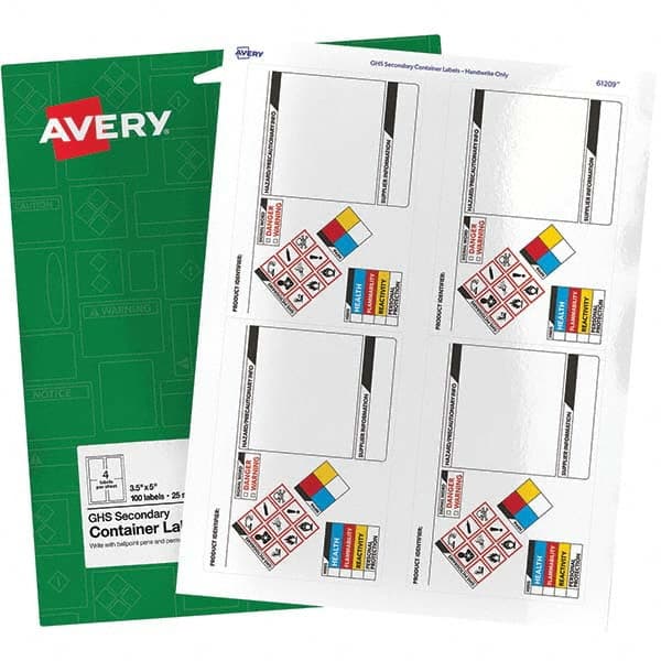 AVERY - Pack of (100), 3-1/2" x 5" White Paper ID Labels - Caliber Tooling