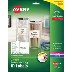 AVERY - Pack of (20), 2-5/16" x 3-5/16" White Paper Self Laminating Labels - Caliber Tooling