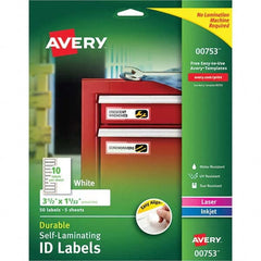 AVERY - Pack of (50), 1-1/32" x 3-1/2" White Paper Self Laminating Labels - Caliber Tooling