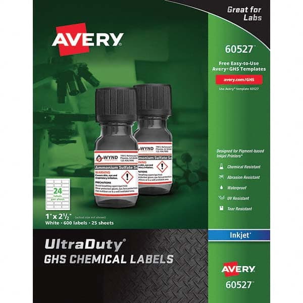 AVERY - Pack of (600), 1" x 2-1/2" White Synthetic Film ID Labels - Caliber Tooling