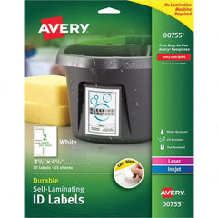 AVERY - Pack of (50), 3-1/2" x 4-1/2" White Paper Self Laminating Labels - Caliber Tooling