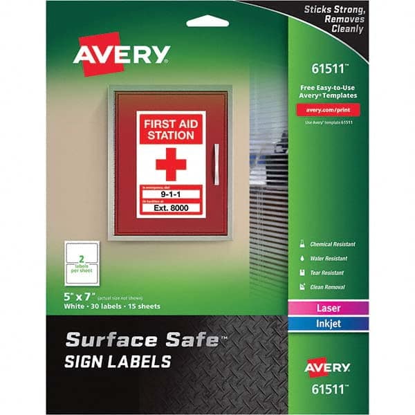 AVERY - Pack of (30), 5" x 7" White Polyester Durable Square Labels - Caliber Tooling