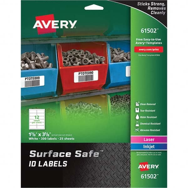 AVERY - Pack of (300), 1-5/8" x 3-5/8" White Polyester Durable Square Labels - Caliber Tooling