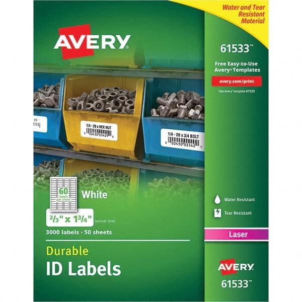 AVERY - Pack of (3000), 0.67" x 1-3/4" White Paper Durable Square Labels - Caliber Tooling