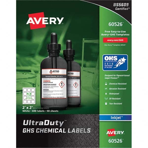 AVERY - Pack of (600), 2" x 2" White Synthetic Film ID Labels - Caliber Tooling