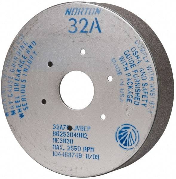 Norton - 9" Diam, 4-15/16" Hole Size, 2" Overall Thickness, 70 Grit, Type 35 Tool & Cutter Grinding Wheel - Medium Grade, Aluminum Oxide, J Hardness, Vitrified Bond, 2,550 RPM - Caliber Tooling