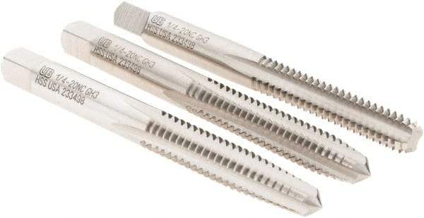 Union Butterfield - 1/4-20 UNC, 4 Flute, Bottoming, Plug & Taper, Bright Finish, High Speed Steel Tap Set - Right Hand Cut, 2-1/2" OAL, 1" Thread Length, 2B; 3B Class of Fit, Series 1500 - Caliber Tooling