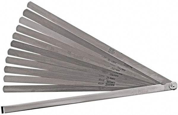 Proto - 12 Piece, 0.0015 to 0.02" Thick, Parallel Feeler Gage Set - 12" Leaf Length, 1/2" Wide, Steel - Caliber Tooling