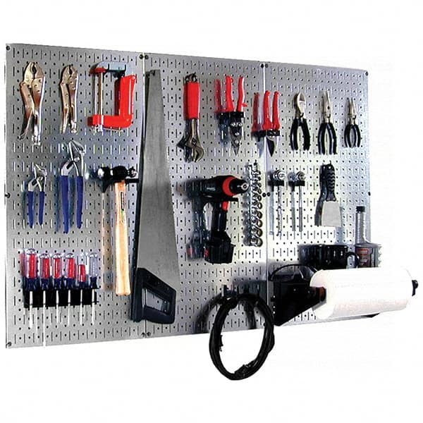 Wall Control - 48" Wide x 32" High Peg Board Kit - 3 Panels, Galvanized Steel, Galvanized/Black - Caliber Tooling