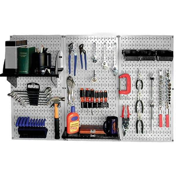 Wall Control - 48" Wide x 32" High Peg Board Kit - 3 Panels, Metal, Gray/Black - Caliber Tooling