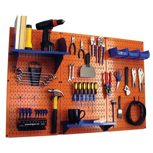 Wall Control - 48" Wide x 32" High Peg Board Kit - 3 Panels, Metal, Orange/Blue - Caliber Tooling