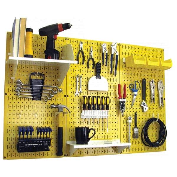 Wall Control - 48" Wide x 32" High Peg Board Kit - 3 Panels, Metal, Yellow/White - Caliber Tooling