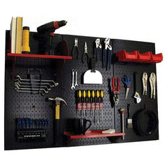 Wall Control - 48" Wide x 32" High Peg Board Kit - 3 Panels, Metal, Black/Red - Caliber Tooling